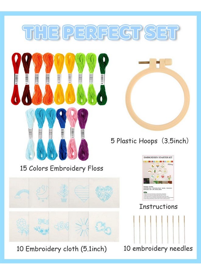 بليلي 10 قطع من أطقم التطريز المتقاطع للمبتدئين، أطقم التطريز المبتدئة للأطفال من سن 7 إلى 13 عامًا، تتضمن تعليمات، أطقم التطريز المتقاطع مع النمط، أطقم التطريز بالإبرة لمشاريع التطريز - Image 1