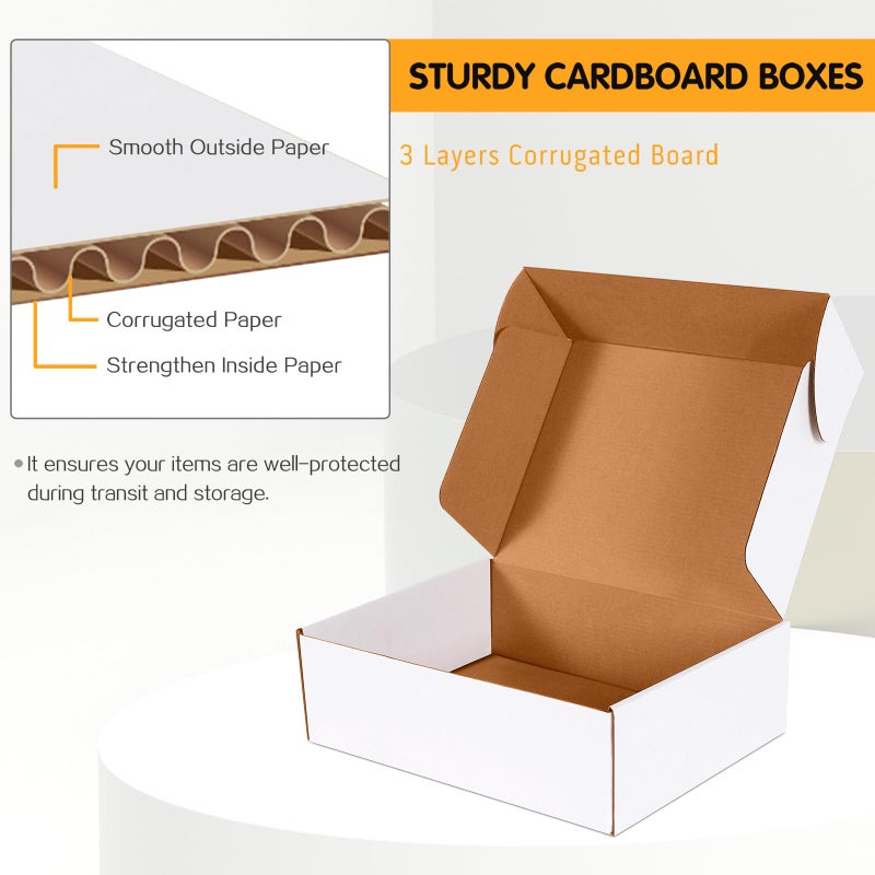 JOWLOT 12x9x4 inch Shipping Boxes Set of 20, White Corrugated Cardboard Box Literature Mailer for Mailing Packing Moving and Storage - Image 2