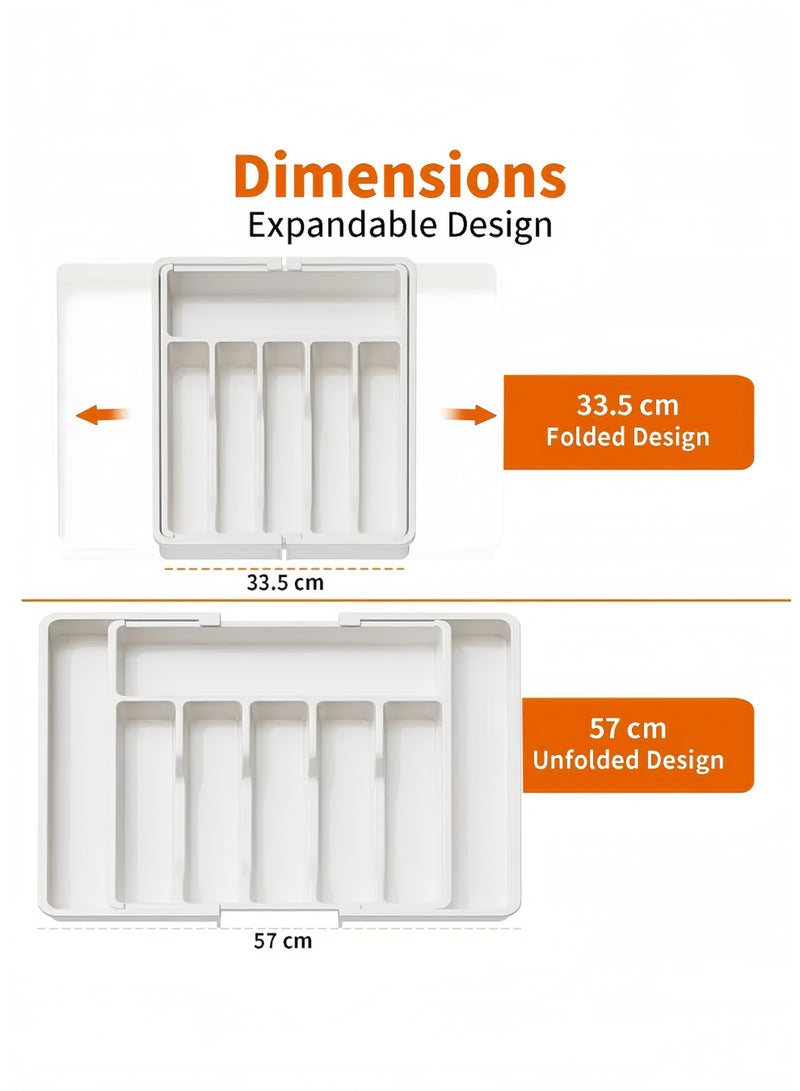Lee Yon Cutlery Tray Organizer, Kitchen Drawer Organizer, Silverware Cutlery Organizer, Adjustable Utensils Organizer, Expandable 8-Compartment Plastic Cutlery Tray for Tableware ( 34*38*5.5 cm, White )  - Image 2