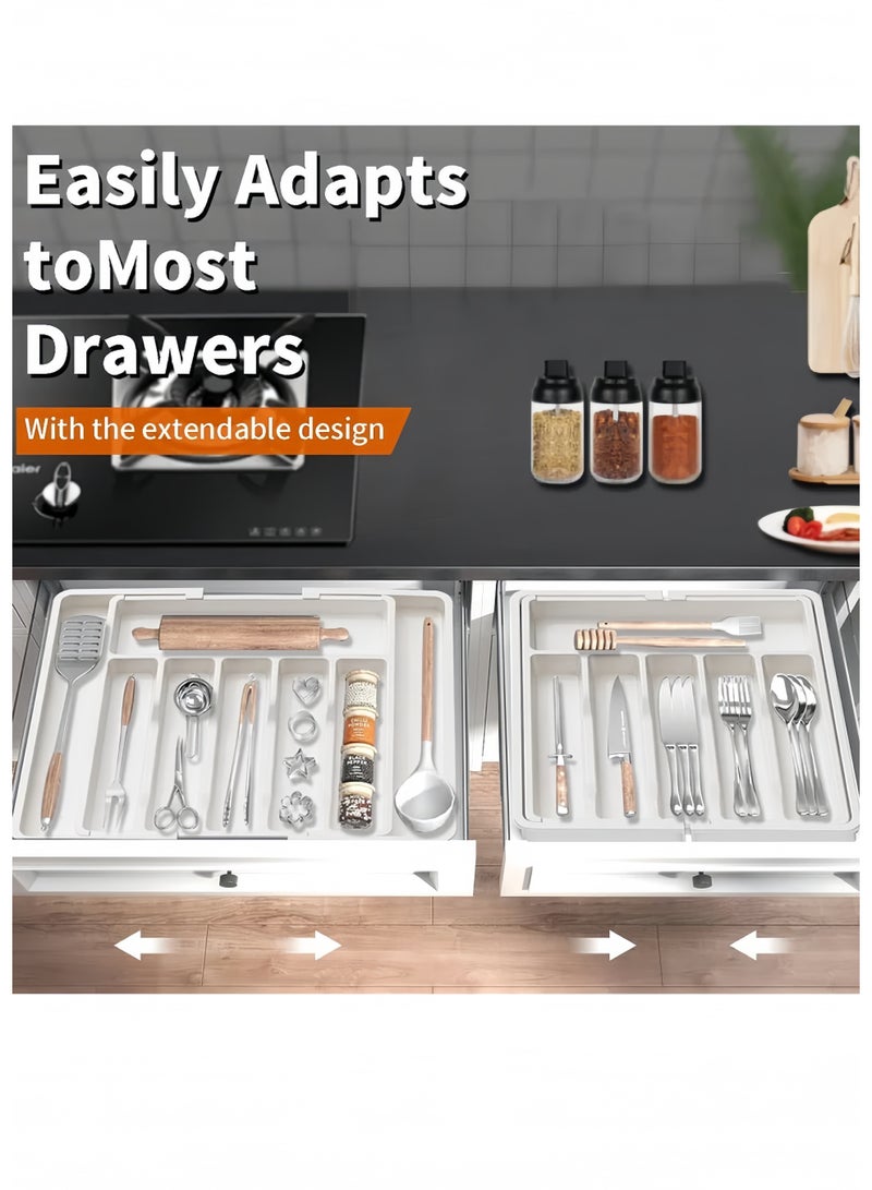 Lee Yon Cutlery Tray Organizer, Kitchen Drawer Organizer, Silverware Cutlery Organizer, Adjustable Utensils Organizer, Expandable 8-Compartment Plastic Cutlery Tray for Tableware ( 34*38*5.5 cm, White )  - Image 4