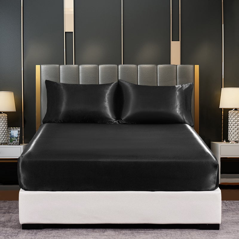 Solid Color Bedding Set: King Size Silky Satin Material - Fade Stain Shrink Wrinkle Resistant Elastic Fitted Sheet Pillowcase Set for Home Bedroom Guest Room RV Holiday Home Family Friends - Image 5