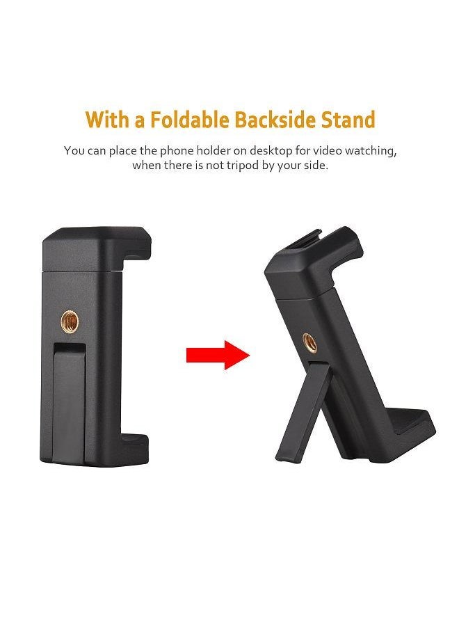 ANDOER - Andoer AD-05 Universal Phone Tripod Mount Smartphone Holder Clamp with Backside Folding Stand Cold Shoe Mount 1/4 Inch Thread for Smartphones Vlog Live Streaming Video Conference Online Teaching - Image 1
