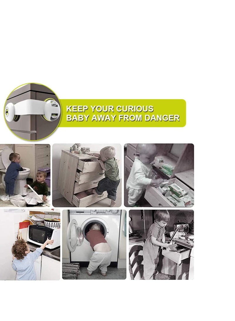 Child Safety Cabinet Locks,  Baby Proof Latches Locks Easy to Install with Length Adjustable Strap Dual Action Lock with Extra Adhesive, for Kitchen, Cupboard, Drawer, Refrigerator, Door - Image 2