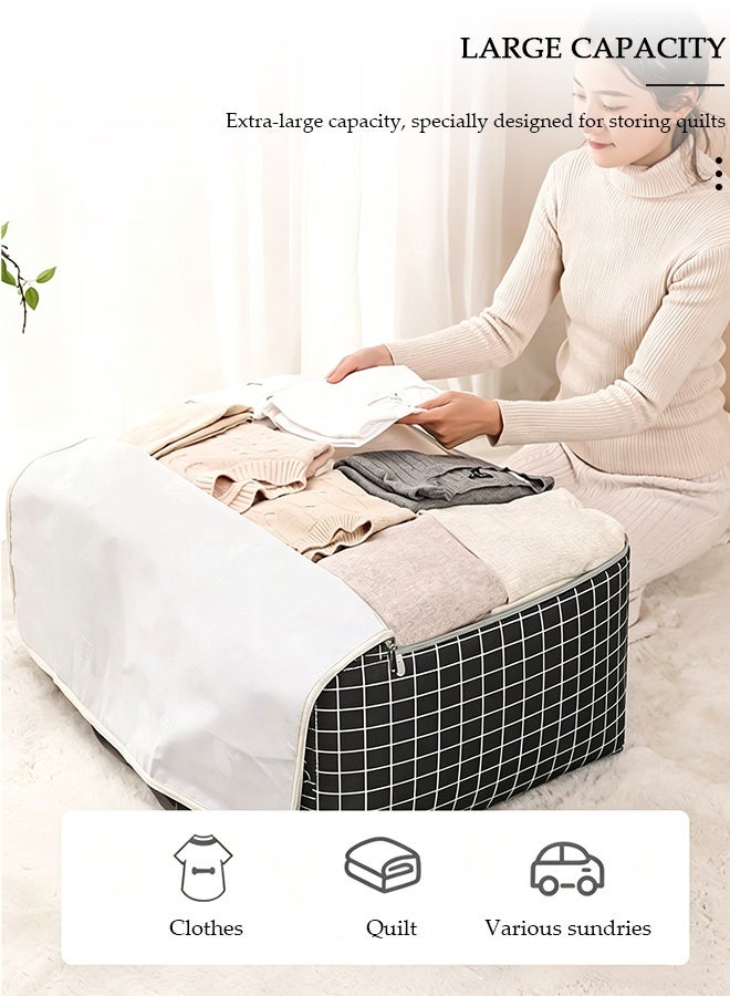 DUNISO 2 Pack Large Moving Bags, Grid Heavy‑Duty Storage Tote with Reinforced Handles & Durable Double Zipper, Water Resistant Foldable Duffle Sack for Clothes, Bedding, Quilt, Pillow, Household Storage, Moving & Travel - Image 4
