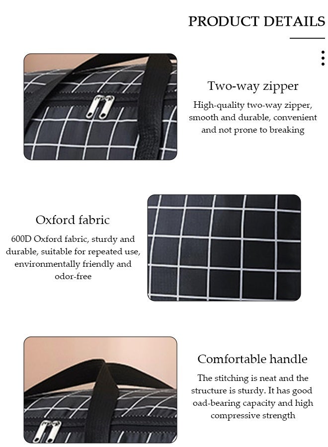 DUNISO 2 Pack Large Moving Bags, Grid Heavy‑Duty Storage Tote with Reinforced Handles & Durable Double Zipper, Water Resistant Foldable Duffle Sack for Clothes, Bedding, Quilt, Pillow, Household Storage, Moving & Travel - Image 3