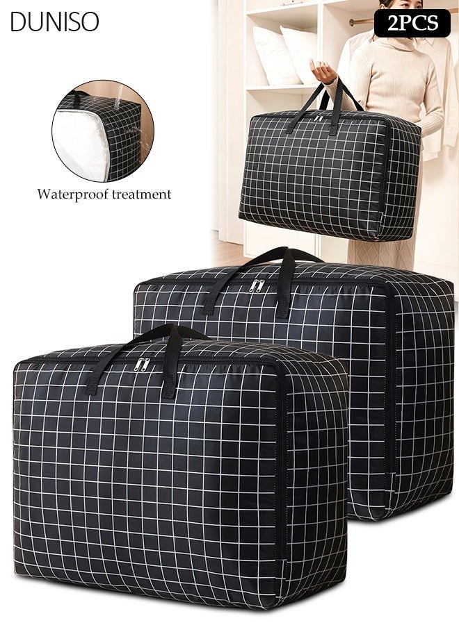 DUNISO 2 Pack Large Moving Bags, Grid Heavy‑Duty Storage Tote with Reinforced Handles & Durable Double Zipper, Water Resistant Foldable Duffle Sack for Clothes, Bedding, Quilt, Pillow, Household Storage, Moving & Travel - Image 1