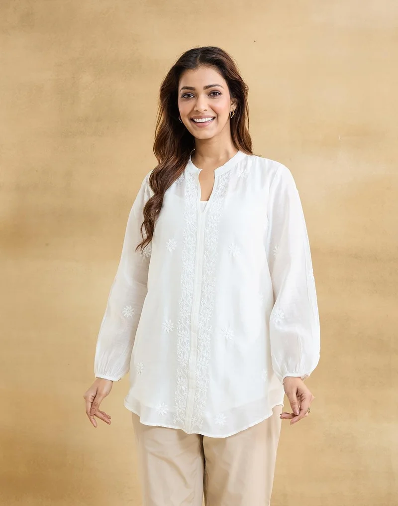 Fabindia Natural Cotton Silk Chikankari Slip & Clara Tunic