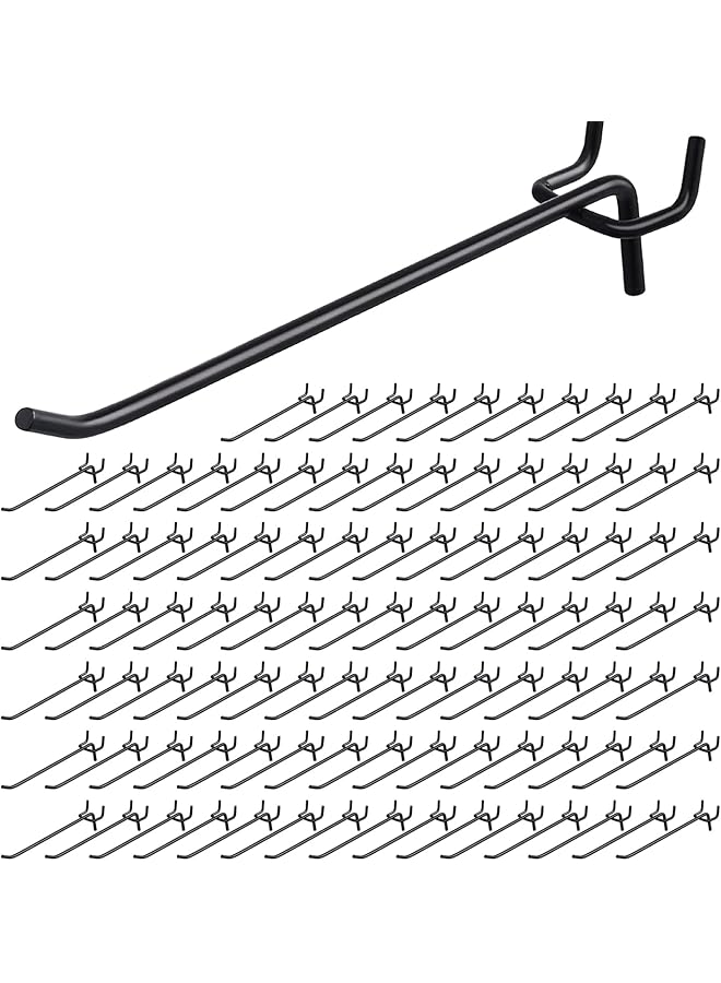 PROMASS Pegboard Hooks 6 Inch, 100 Pcs Black Peg Board Hooks for Hanging Pegboard Display Hooks, Heavy Duty Pegboard Hooks, Peg Wall Hooks Fit 1/8 and 1/4 Inch Pegboard for Garage, Office, Kitchen, Store  - Image 1