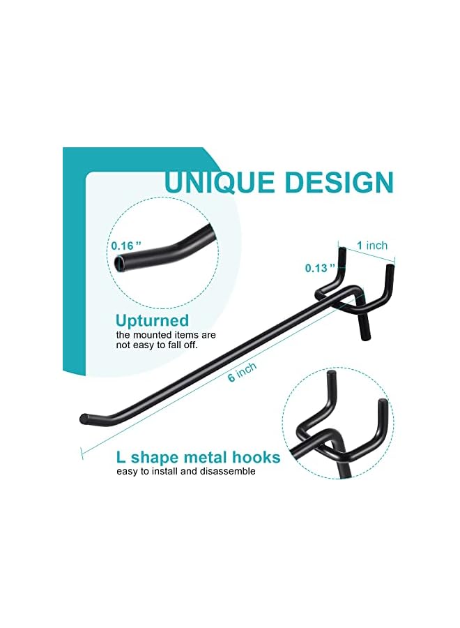 PROMASS Pegboard Hooks 6 Inch, 100 Pcs Black Peg Board Hooks for Hanging Pegboard Display Hooks, Heavy Duty Pegboard Hooks, Peg Wall Hooks Fit 1/8 and 1/4 Inch Pegboard for Garage, Office, Kitchen, Store  - Image 2