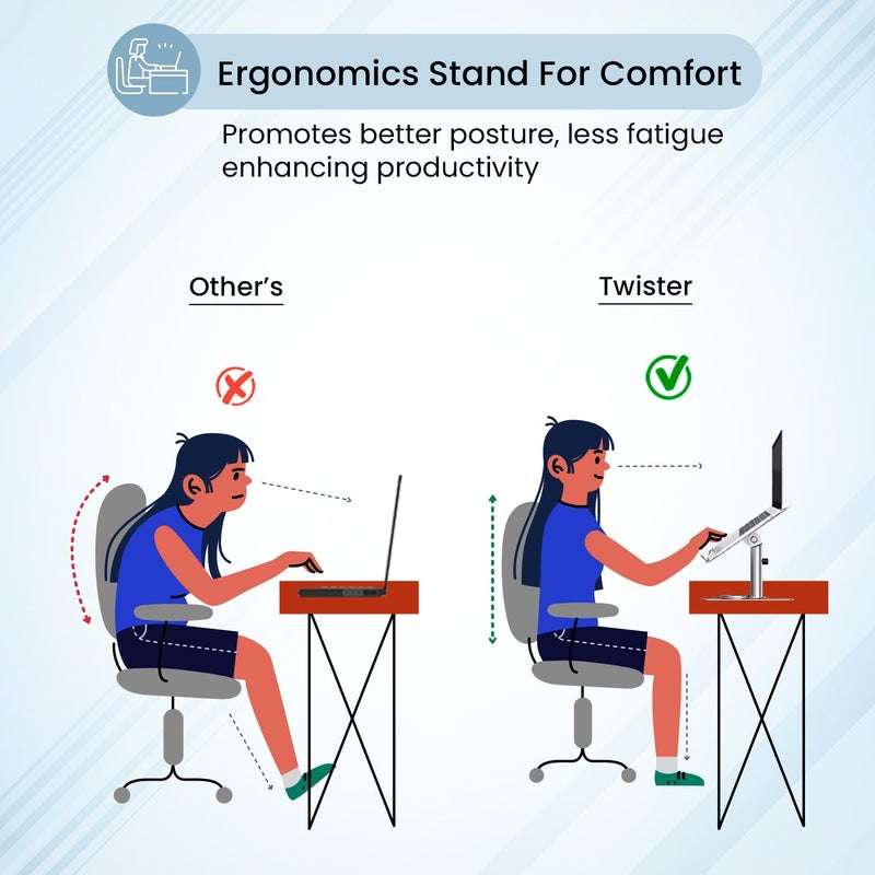 Portronics Portronics Twister Metal Laptop Stand with Rotation Base Angle Height Adjustable Improves Air Flow Metal Alloy Build 10 KG Max Weight for Laptops Grey - Image 5