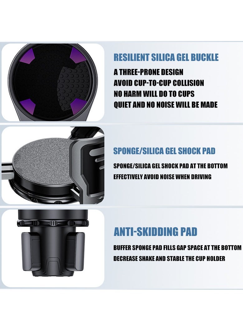 ET-LIFE - Car Cup Holder Expander,2 in 1 Expandable Cup Holder for Car with Locking Function and 360° Rotating - Image 1