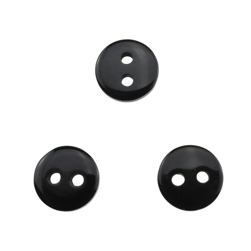 HAHIYO Hahiyo Plastic Buttons 2 Big Holes 9mm Round Flat Back Save Ears Thread Easily Prevent Irritate No Tangle Strong Grip Sturdy for DIY Craft Sew Knit Clothes Scrapbooking Black Resin 120pcs 