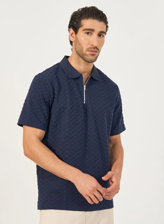 Styli Relaxed Fit Quarter Zip Pique Polo T-Shirt