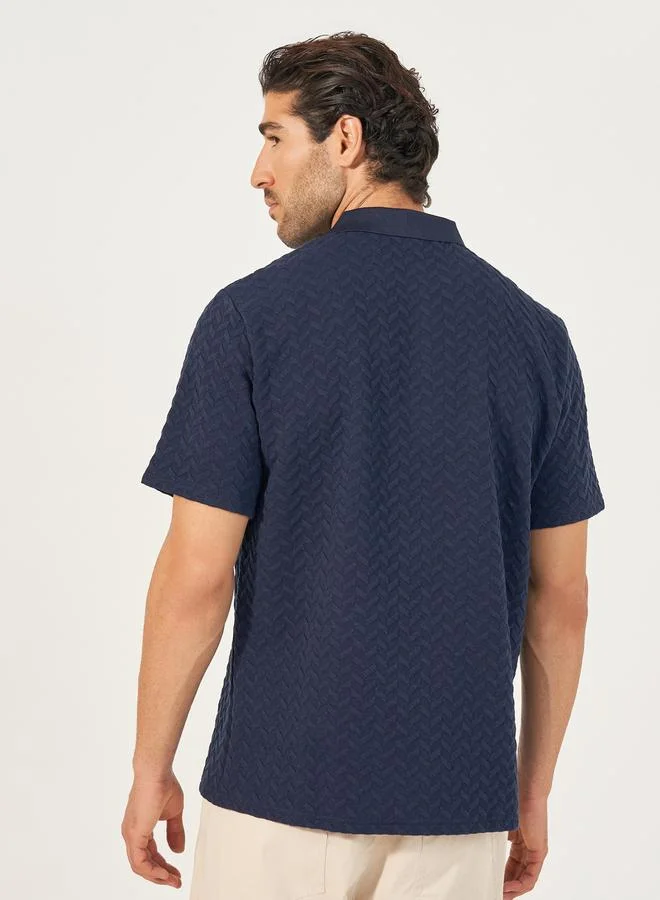 Styli Relaxed Fit Quarter Zip Pique Polo T-Shirt