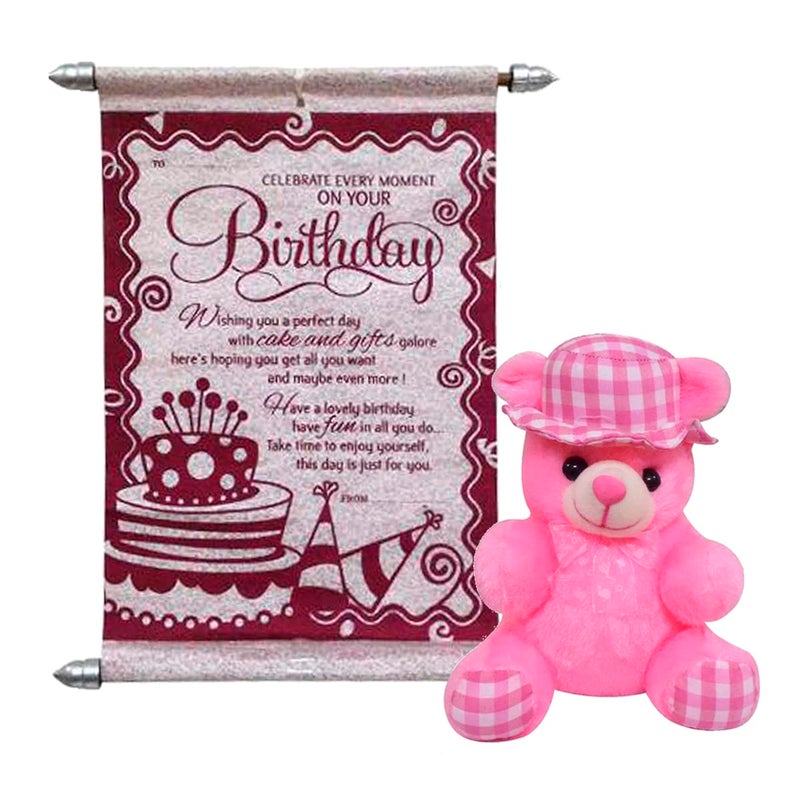 Saugat Traders Saugat Traders Birthday Gift For Girls WomenSoft Cap Teddy Birthday Scroll CardGift For WifeGirlfriendFiancee Pink - Image 1