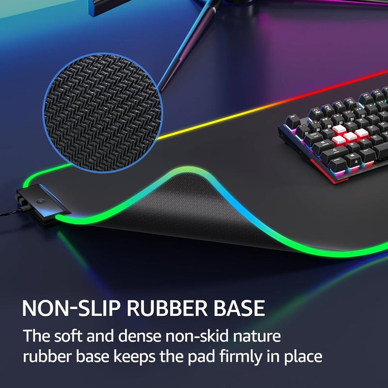 KTRIO RGB Large Gaming Mouse Pad, 31.5 x 11.8 in, RGB Black, XL | Smooth Micro-Weave Surface, RGB Lighting Design, Non-Slip Rubber Base, Durable Stitched Edges, Office & Home Use - Image 4