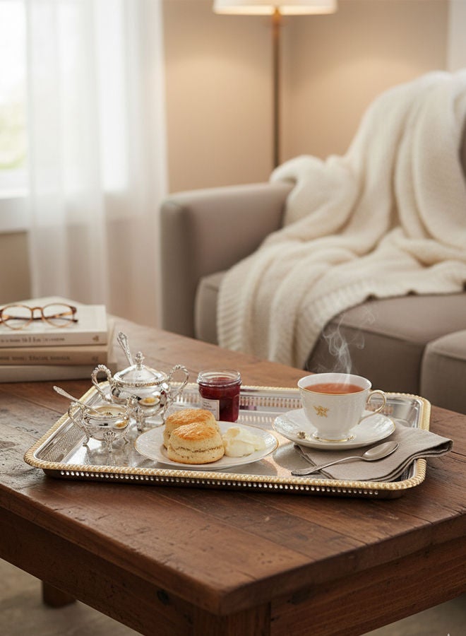 Dove Stainless Steel Rectangular Serving Tray Silver/Gold 40cm - Image 2