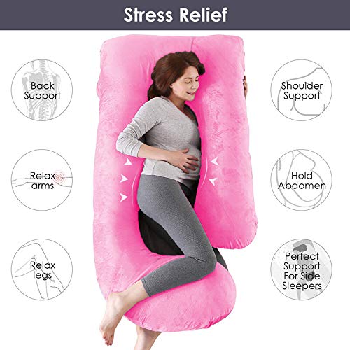 DADDY COOL Luxurious Full Body J Shape Maternity/Feeding/Nursing/Pregnancy Pillow for Pregnant Women with Made of 100% Velvet Pillow Cover (Pink) - Image 2