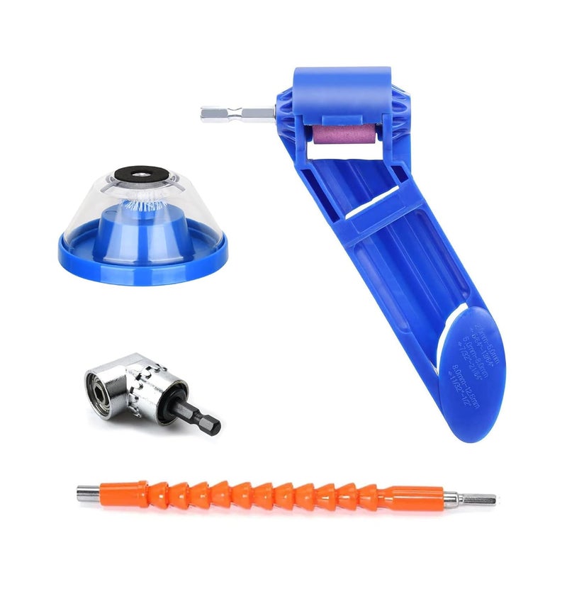 Whitecloud TRANSFORMING HOMES Whitecloud TRANSFORMING HOMES Drill Machine Attachment Combo Tools Kits set Angle Drive, Drill bit Extension, Drill bit Sharpner and Drill Dust Collector (T 598, DRIL001, DDC-3006/3018)(Blue)  - Image 1