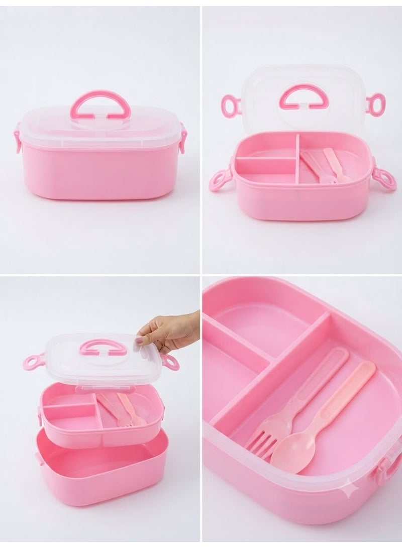Lunchbox set divided into 3 parts with an airtight lid to keep food fresh, available in different colors.