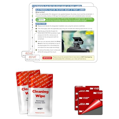 ROVE Windshield Electrostatic Films and 3M Sticky Tapes, 2 Pieces Each for mounting R2-4K, R2-4K PRO, and R2-4K Dual Dash Cams (Front) - Image 1