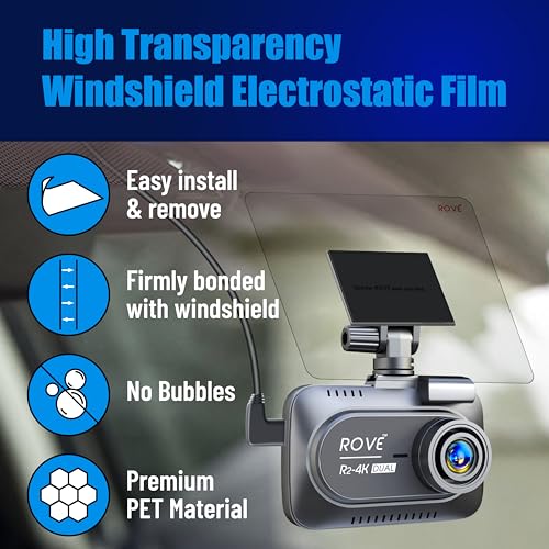ROVE Windshield Electrostatic Films and 3M Sticky Tapes, 2 Pieces Each for mounting R2-4K, R2-4K PRO, and R2-4K Dual Dash Cams (Front) - Image 2