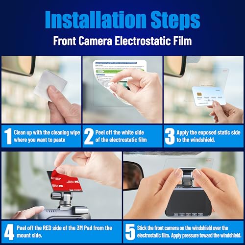 ROVE Windshield Electrostatic Films and 3M Sticky Tapes, 2 Pieces Each for mounting R2-4K, R2-4K PRO, and R2-4K Dual Dash Cams (Front) - Image 5