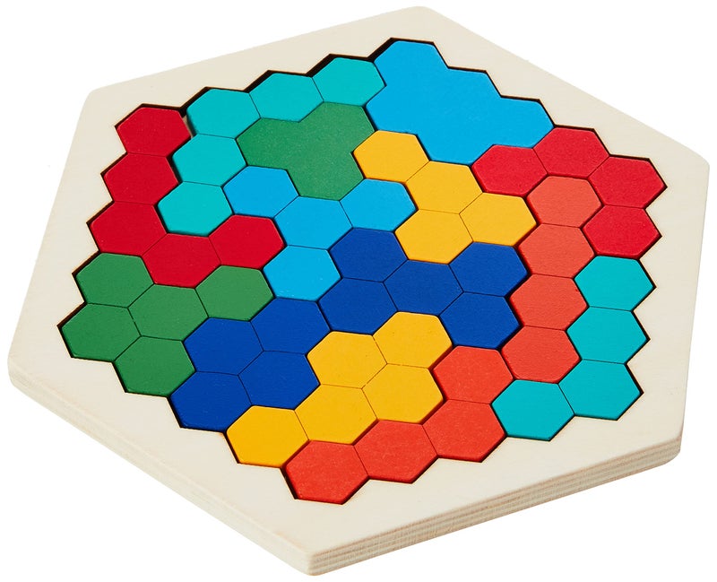 Coogam Wooden Hexagon Puzzle for Kid Adults - Shape Pattern Block Tangram Brain Teaser Toy Geometry Logic IQ Game STEM Montessori Educational Gift for All Ages Challenge - Image 4