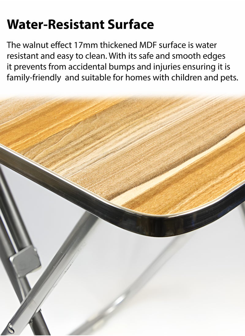 Toshionics Modern Style Foldable Square Table with Walnut Effect Finish Portable Space Saving Folding Table Ideal Use for Coffee Snacks Work or Home Kitchen Dining Decorative Displays Small Living Spaces Casual Gatherings Picnics Indoor and Outdoor Usage  - Image 2