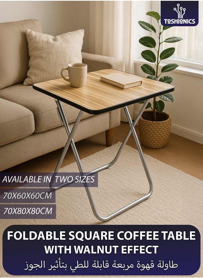 Toshionics Modern Style Foldable Square Table with Walnut Effect Finish Portable Space Saving Folding Table Ideal Use for Coffee Snacks Work or Home Kitchen Dining Decorative Displays Small Living Spaces Casual Gatherings Picnics Indoor and Outdoor Usage  - Image 1