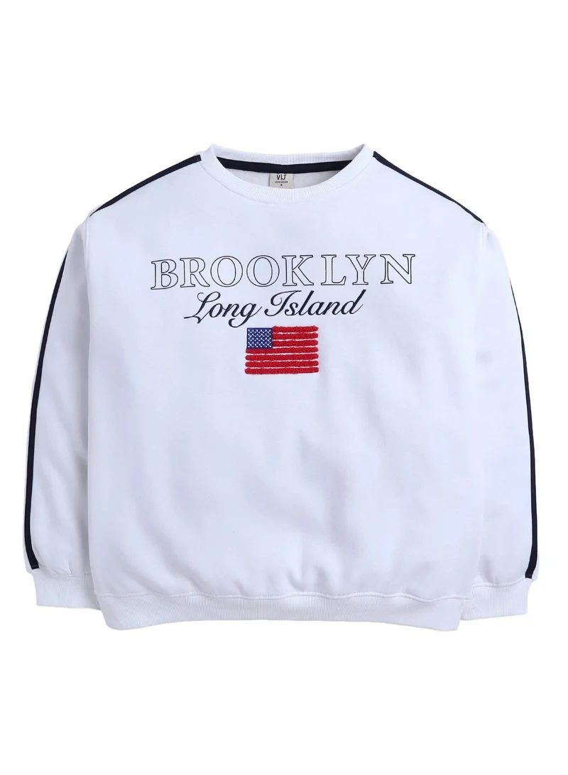 victor and jane Brooklyn Graphic Sweatshirt – Off White | 100% Cotton Fleece |