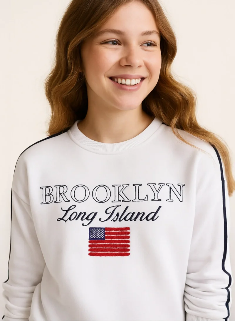 Victor And Jane  Brooklyn Graphic Sweatshirt – Off White | 100% Cotton Fleece | for Women | Best Price UAE