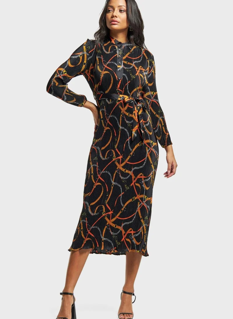 2Xtremz Printed High Neck Tie Detail Dress