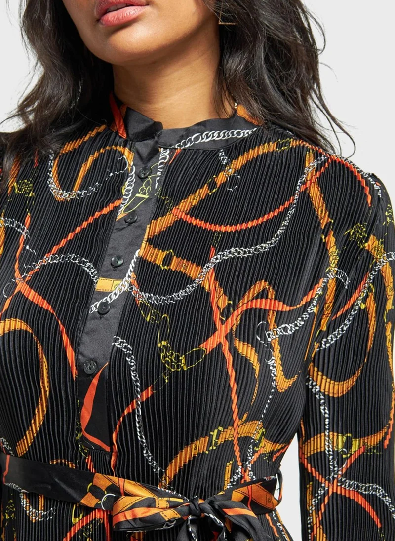 2Xtremz Printed High Neck Tie Detail Dress