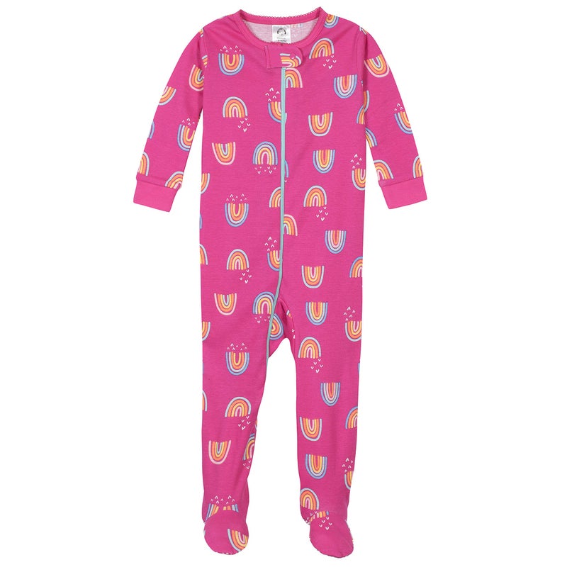 Gerber Baby Girls' 4-Pack Footed Pajamas, Dreams Rainbows Pink, 3T - Image 4