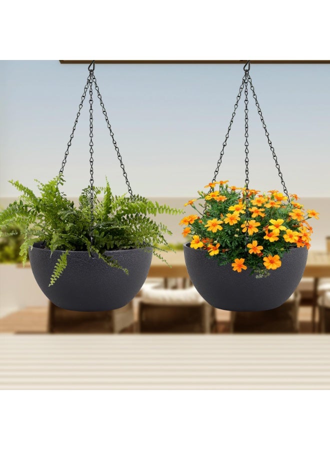 Arabest Hanging Planters for Indoor Outdoor Plants, 2 Pack Hanging Flower Pots with Drainage Holes and Chain for Garden Porch, Round Plastic Hanging Baskets for House Plants（Black） - Image 5