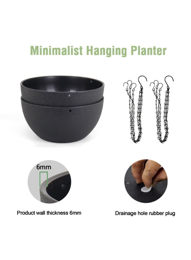 Arabest Hanging Planters for Indoor Outdoor Plants, 2 Pack Hanging Flower Pots with Drainage Holes and Chain for Garden Porch, Round Plastic Hanging Baskets for House Plants（Black） - Image 2