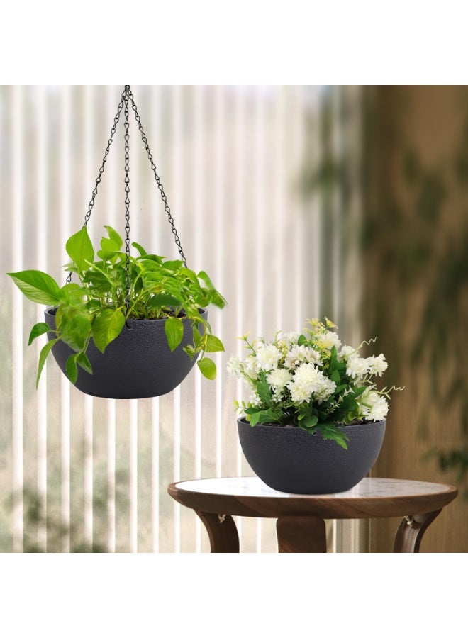 Arabest Hanging Planters for Indoor Outdoor Plants, 2 Pack Hanging Flower Pots with Drainage Holes and Chain for Garden Porch, Round Plastic Hanging Baskets for House Plants（Black） - Image 4
