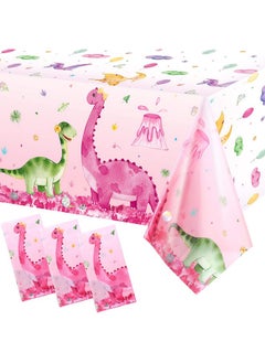 Irenare 3 Pieces Dinosaur Party Tablecloths Pink Dinosaur Table Covers Plastic Disposable Dinosaur Printed Table Cloths Rectangular Dino Party Supplies For Kids Birthday Baby Shower Party, 54 X 86.7 Inches  - Image 1