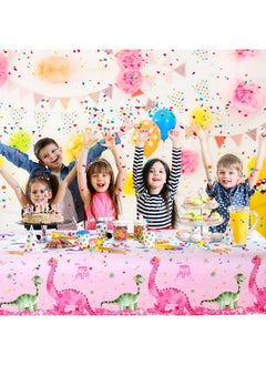 Irenare 3 Pieces Dinosaur Party Tablecloths Pink Dinosaur Table Covers Plastic Disposable Dinosaur Printed Table Cloths Rectangular Dino Party Supplies For Kids Birthday Baby Shower Party, 54 X 86.7 Inches  - Image 5