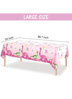 Irenare 3 Pieces Dinosaur Party Tablecloths Pink Dinosaur Table Covers Plastic Disposable Dinosaur Printed Table Cloths Rectangular Dino Party Supplies For Kids Birthday Baby Shower Party, 54 X 86.7 Inches  - Image 2