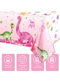 Irenare 3 Pieces Dinosaur Party Tablecloths Pink Dinosaur Table Covers Plastic Disposable Dinosaur Printed Table Cloths Rectangular Dino Party Supplies For Kids Birthday Baby Shower Party, 54 X 86.7 Inches  - Image 3