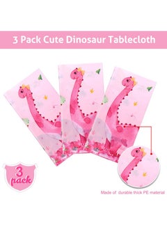 Irenare 3 Pieces Dinosaur Party Tablecloths Pink Dinosaur Table Covers Plastic Disposable Dinosaur Printed Table Cloths Rectangular Dino Party Supplies For Kids Birthday Baby Shower Party, 54 X 86.7 Inches  - Image 4