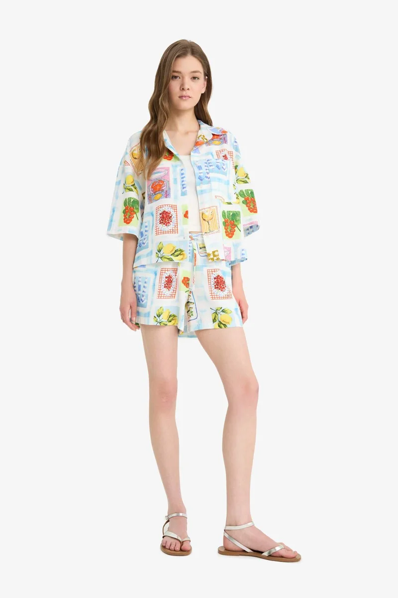 DeFacto A Cut Printed Normal Waist Short Leg Shorts