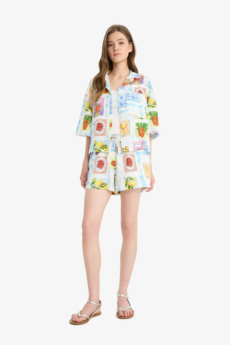 DeFacto A Cut Printed Normal Waist Short Leg Shorts