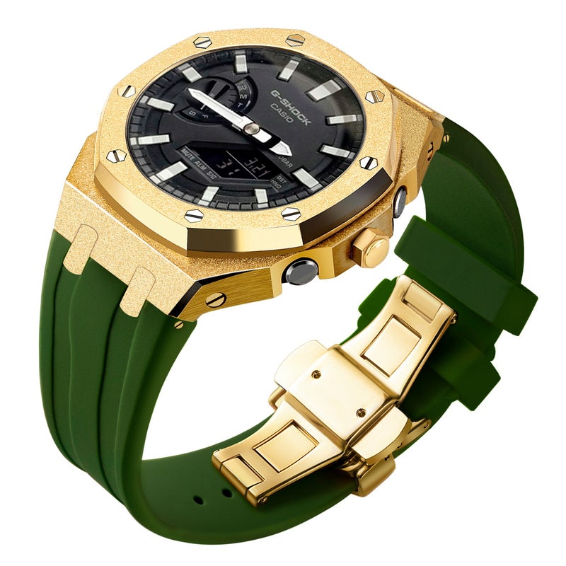 Generic Frosted Gold GA2100 Case Casio G-Shock Oak AP Mod Starry Band BezelFrost gold shell green tape Frost gold shell green tape 
