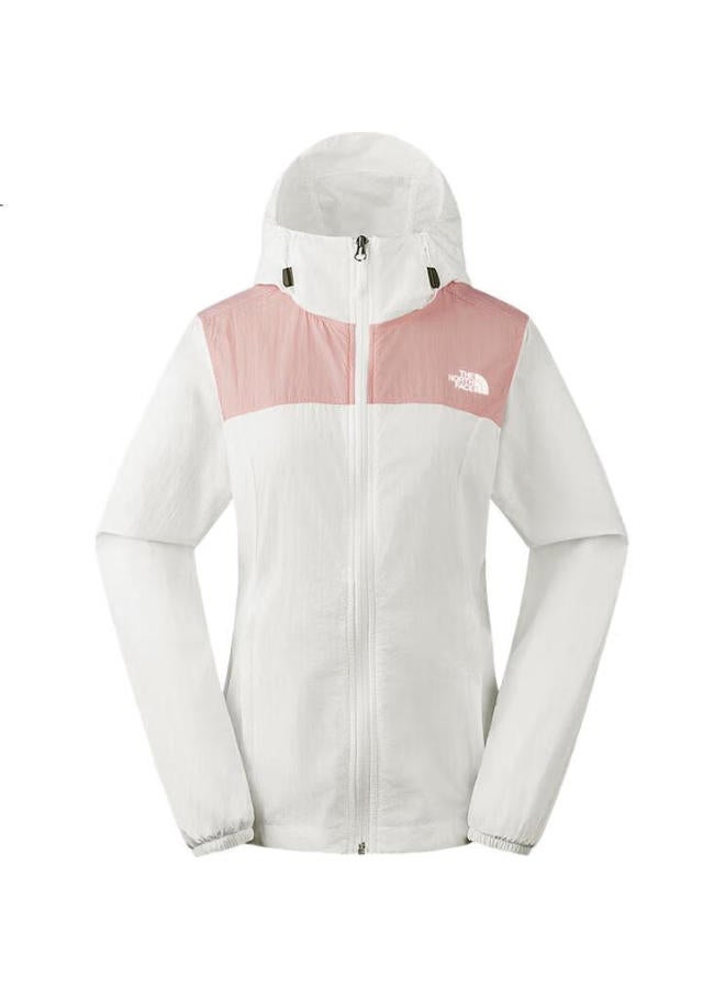 THE NORTH FACE جاكيت واقي من الشمس خفيف الوزن للنساء من ذا نورث فيس، مقاوم للرياح، لون وردي وأبيض بتصميم كتلة الألوان 8Eyj/Atw M - Image 2