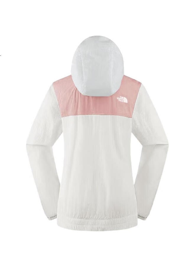 THE NORTH FACE جاكيت واقي من الشمس خفيف الوزن للنساء من ذا نورث فيس، مقاوم للرياح، لون وردي وأبيض بتصميم كتلة الألوان 8Eyj/Atw M - Image 1