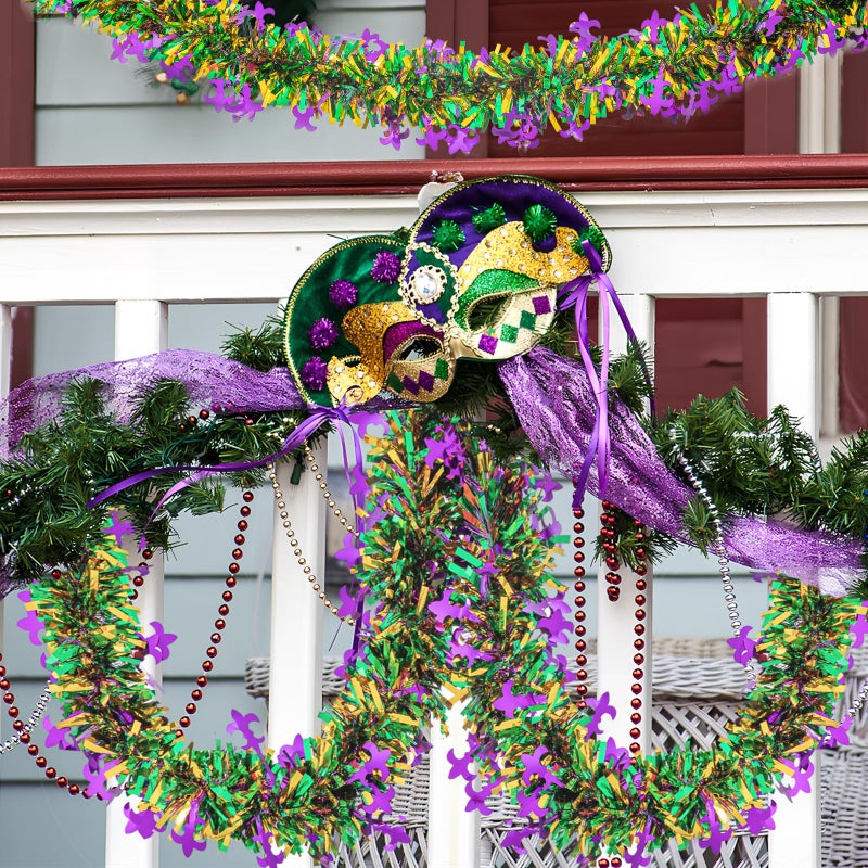 Gloreyan 33FT Mardi Gras Tinsel Garland Metallic Festooning Garland Purple Green Gold Metallic Twist Foil Tinsel Garland Shiny Hanging Decorations for Mardi Gras Carnival Party Indoor Outdoor Decor - Image 5