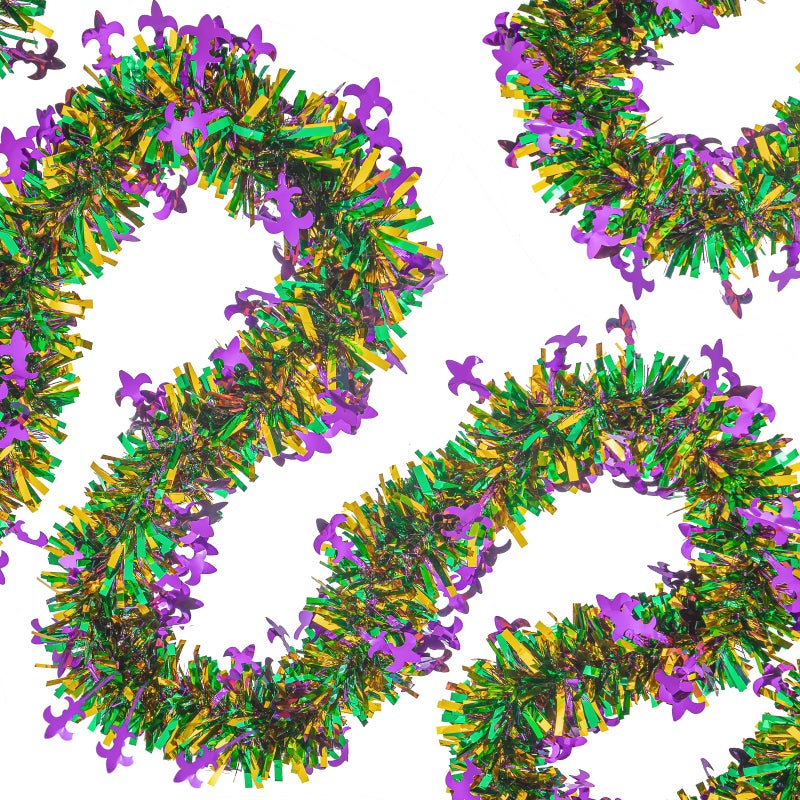 Gloreyan 33FT Mardi Gras Tinsel Garland Metallic Festooning Garland Purple Green Gold Metallic Twist Foil Tinsel Garland Shiny Hanging Decorations for Mardi Gras Carnival Party Indoor Outdoor Decor - Image 4